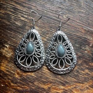 Bohemian Teardrop Earrings w/grey stone festival boho vintage
